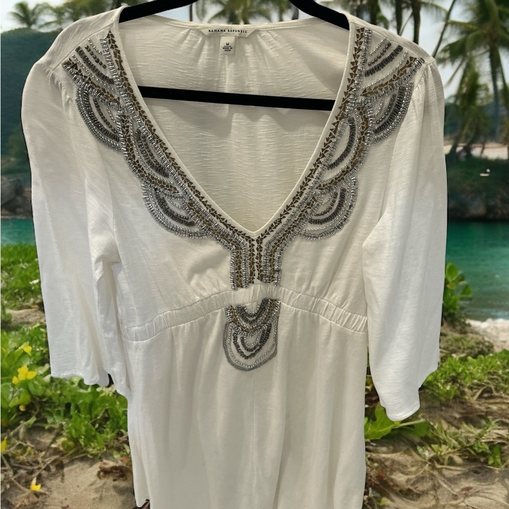 Banana Republic Women’s Medium White Cotton Beaded Coverup !!